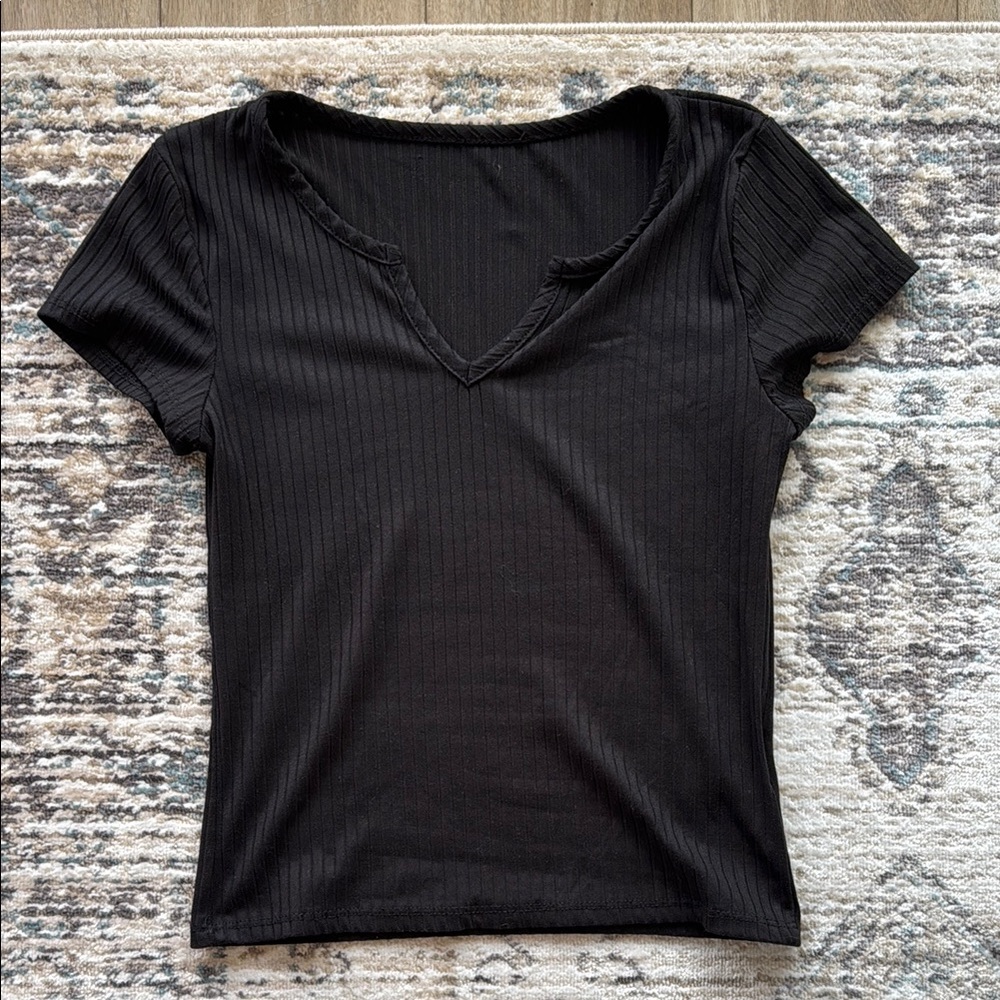 Marshalls Black Ribbed Fitted Short Sleeve Tee